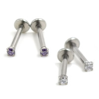 Stainless Steel Lip Ring, with cubic zirconia 