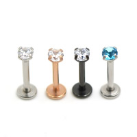 Stainless Steel Lip Ring, with cubic zirconia 3mm 
