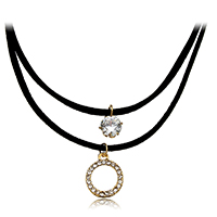 Fashion Choker Necklace, Brass, with Velveteen, with 2.5lnch extender chain, Donut, plated, for woman & with cubic zirconia & with rhinestone & Approx 12.5 Inch 