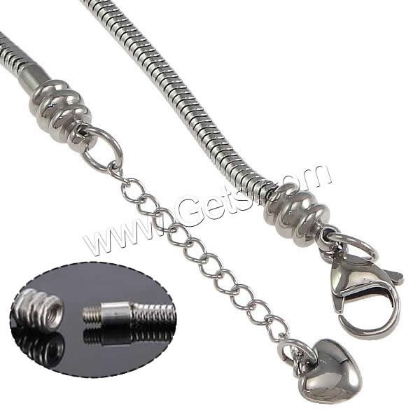 Пандора ожерелье цепь из нержавеющей стали, Нержавеющая сталь 316, Может быть скручены Open & различной длины для выбора, оригинальный цвет, 3,8x8x3mm, продается Strand