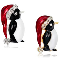 Christmas Jewelry Brooch , Zinc Alloy, Penguin, plated, for woman & enamel & with rhinestone 