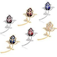 Crystal Brooch, Zinc Alloy, with Crystal, Rose, plated, for woman & faceted & with rhinestone 