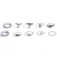 Zinc Set anillo de aleación, aleación de zinc, con Vidrio, Gota, chapado en color de plata antigua, facetas, libre de plomo & cadmio, 13-16mm, tamaño:1.5-6, 10PCs/Set, Vendido por Set