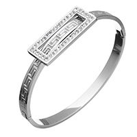 Stainless Steel Bangle, with Rhinestone Clay Pave, Rectangle, for woman, original color Inner Approx Approx 7.5 Inch 
