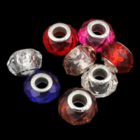 Messing Rohr Europa Kristall Perlen, Rondell, silberfarben plattiert, einadriges Kabel Messing ohne troll & facettierte, gemischte Farben, 14x9mm, Bohrung:ca. 4.5-5mm, verkauft von PC