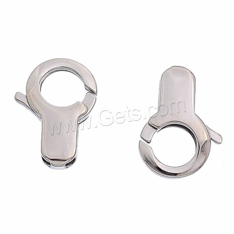 Titanium Steel Lobster Claw Clasp, different size for choice, original color, Hole:Approx 1mm, Sold By PC
