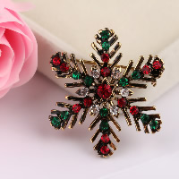 Christmas Jewelry Brooch , Zinc Alloy, Snowflake, antique gold color plated, with rhinestone, nickel, lead & cadmium free, 34mm 