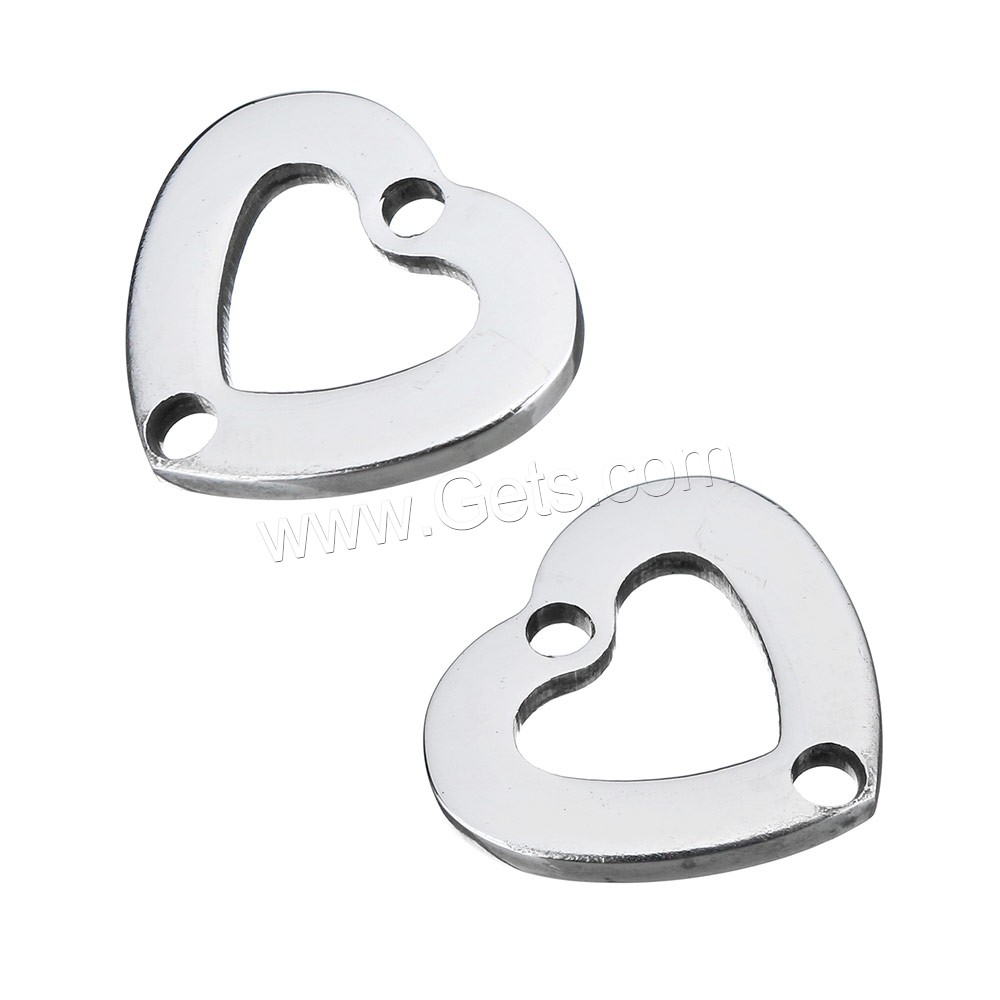 Stainless Steel Charm Connector, Heart, Customized & 1/1 loop, original color, 15x13.5x1.5mm, Hole:Approx 1.5mm, Sold By PC