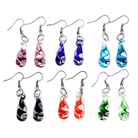 Lampwork Drop Earring, iron earring hook, Teardrop, platinum color plated, mixed colors 52mm 