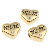Stainless Steel European Bead, Heart, word mom, gold color plated, Mother Day Jewelry & epoxy gel & without troll Approx 4mm 