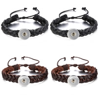 Snap Button Bracelet, Zinc Alloy, with Waxed Linen Cord & PU Leather, platinum color plated, for woman lead & cadmium free, 18mm, Inner Approx 6mm Approx 7 Inch 