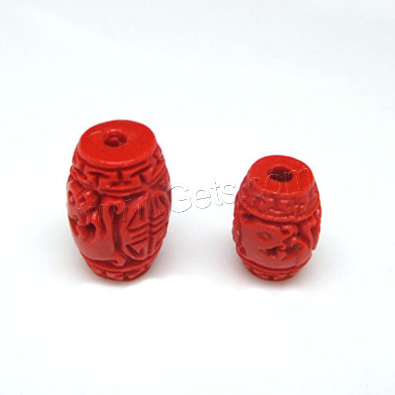 Cinnabar Beads, Drum, Carved, different size for choice, red, Hole:Approx 1-2mm, Sold By PC