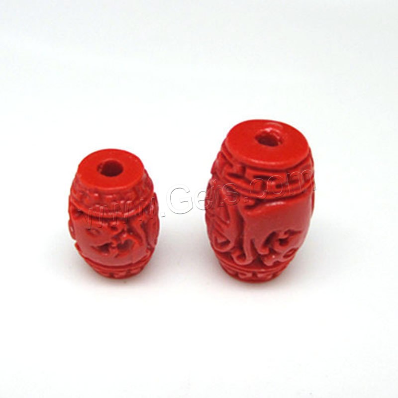 Cinnabar Beads, Drum, Carved, different size for choice, red, Hole:Approx 1-2mm, Sold By PC