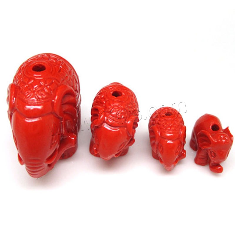 Perles cinabre, éléphant, gravé, normes différentes pour le choix, rouge, Trou:Environ 1-2mm, Vendu par PC