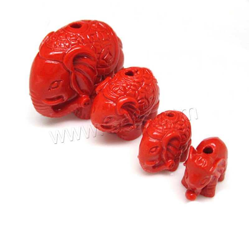 Perles cinabre, éléphant, gravé, normes différentes pour le choix, rouge, Trou:Environ 1-2mm, Vendu par PC