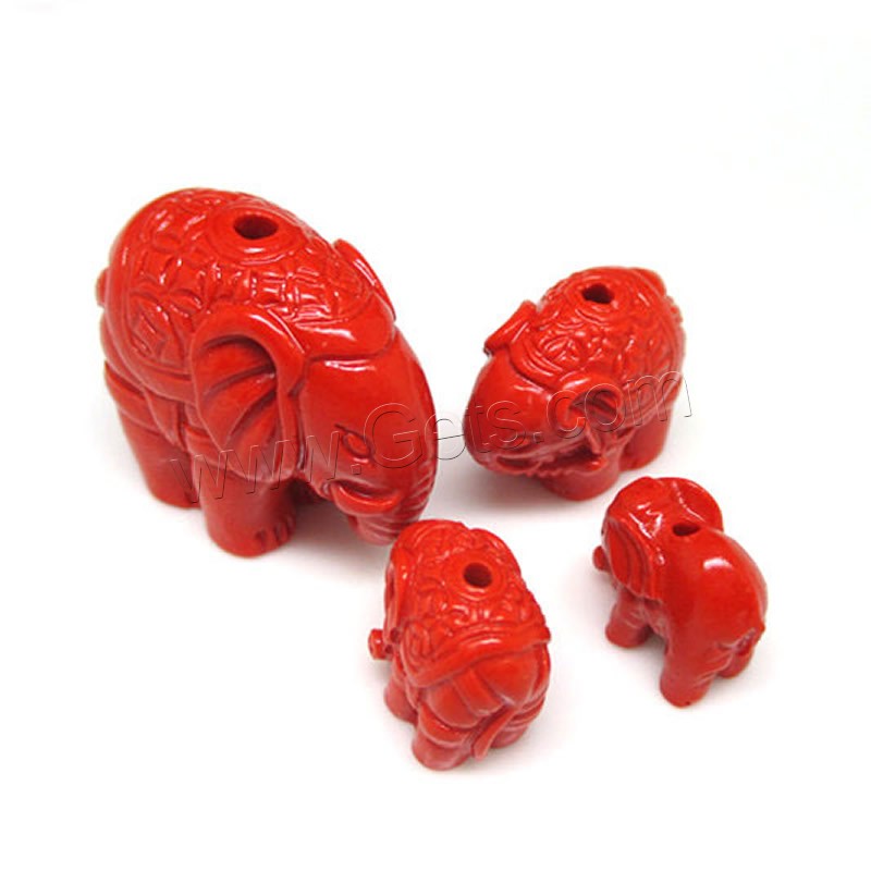 Cinnabar Beads, Elephant, Carved, different size for choice, red, Hole:Approx 1-2mm, Sold By PC