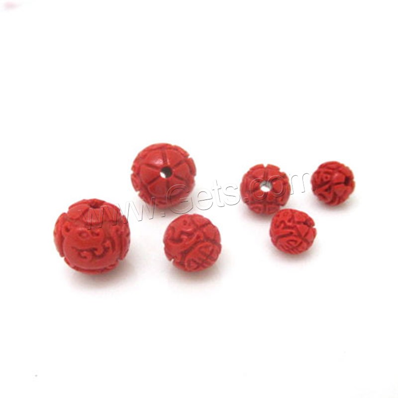 Cinnabar Beads, Round, Carved, different size for choice, red, Hole:Approx 1-2mm, Sold By PC