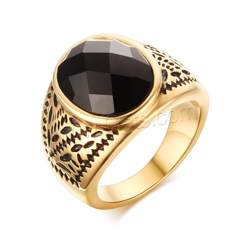 Black Agate Finger Ring, Stainless Steel, with Black Agate, real gold plated, natural & different size for choice & for man & faceted & blacken, 18mm, Sold By PC