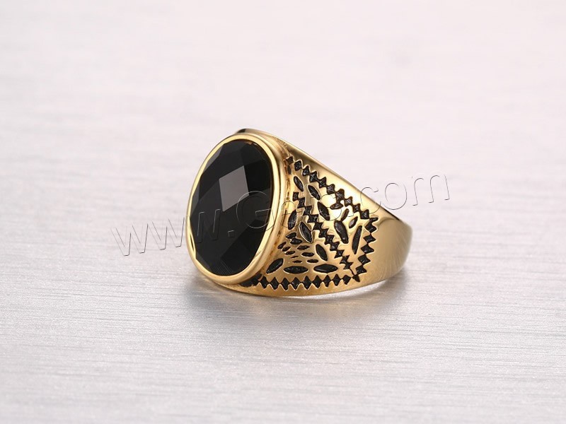 Black Agate Finger Ring, Stainless Steel, with Black Agate, real gold plated, natural & different size for choice & for man & faceted & blacken, 18mm, Sold By PC