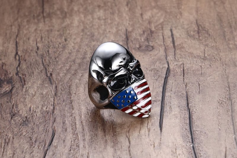 Нержавеющая сталь Человек палец кольцо, нержавеющая сталь, Череп, разный размер для выбора & Мужский & Эпоксидная стикер, 40mm, продается PC