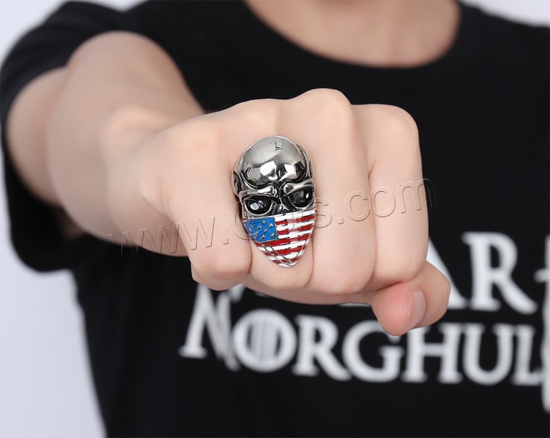 Нержавеющая сталь Человек палец кольцо, нержавеющая сталь, Череп, разный размер для выбора & Мужский & Эпоксидная стикер, 40mm, продается PC