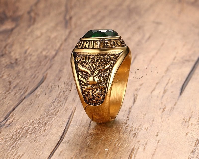 Нержавеющая сталь Человек палец кольцо, нержавеющая сталь, с Кристаллы, плакированный настоящим золотом, разный размер для выбора & с письмо узором & Мужский & граненый & чернеют, 19mm, продается PC