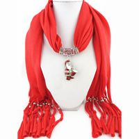 Fashion Scarf, Polyester, with Zinc Alloy, Santa Claus, plated, Christmas jewelry & for woman & enamel & with rhinestone 