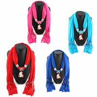 Fashion Scarf, Polyester, with Zinc Alloy, Santa Claus, platinum color plated, Christmas jewelry & for woman & enamel & with rhinestone 