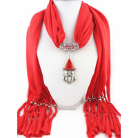 Fashion Scarf, Polyester, with Zinc Alloy, Santa Claus, platinum color plated, Christmas jewelry & for woman & enamel & with rhinestone 