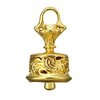 Colgantes de campana de latón, metal, Cascabel, chapado en color dorado, 15x27x15mm, agujero:aproximado 4.5x4.8mm, Vendido por UD