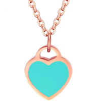 Stainless Steel Jewelry Necklace, Heart, rose gold color plated, oval chain & for woman & enamel Approx 15.3 Inch 