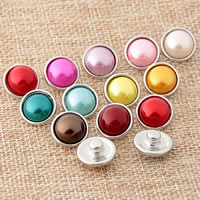 Zinc Alloy Jewelry Snap Button, with ABS Plastic Pearl, Flat Oval, platinum color plated, lead & cadmium free, 12mm 