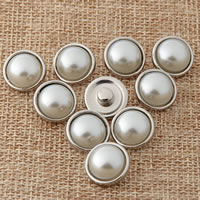 Zinc Alloy Jewelry Snap Button, with ABS Plastic Pearl, Flat Round, platinum color plated, lead & cadmium free, 12mm 