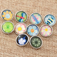 Zinc Alloy Jewelry Snap Button, with Glass, platinum color plated, time gem jewelry & mixed & decal, lead & cadmium free, 12mm 