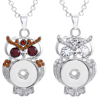 Zinc Alloy Snap Button Pendant Setting, Owl, platinum color plated, with rhinestone lead & cadmium free, 18mm Approx 3-5mm, Inner Approx 6mm 