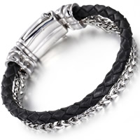 Men Bracelet, Cowhide, with Stainless Steel, wheat chain & for man & , original color, 5mm Approx 8.2 Inch 