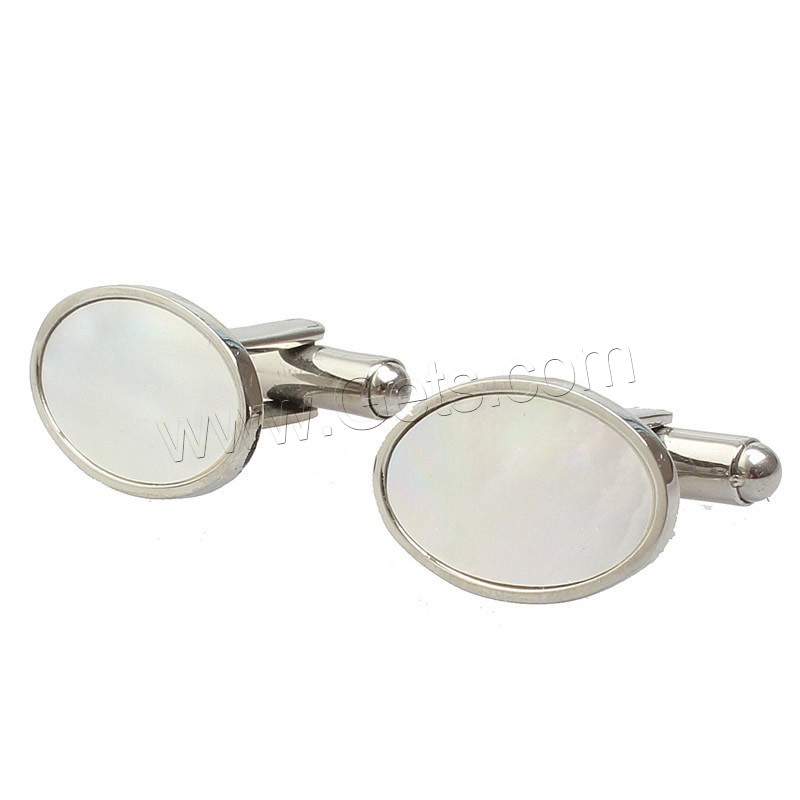 Titanium Steel Cufflinks, with White Shell, Flat Oval, different size for choice, original color, Sold By Pair