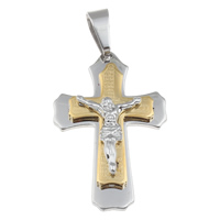 Stainless Steel Saint Pendant, Crucifix Cross, plated, with letter pattern & two tone Approx 