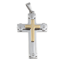 Stainless Steel Cross Pendants, plated, with letter pattern & two tone Approx 