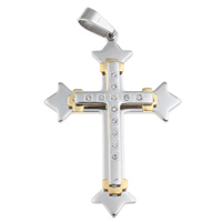 Colgantes de Cruces de acero inoxidable, chapado, con diamantes de imitación & 2-tono, 52x74x7mm, agujero:aproximado 10x16mm, Vendido por UD