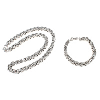 Refine Stainless Steel Jewelry Sets, bracelet & necklace, byzantine chain, original color, 8mm Approx 21.3 Inch, Approx  8.7 Inch 