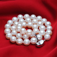 Natural Freshwater Pearl Necklace, brass bayonet clasp, Potato, platinum color plated, white, 8-9mm Approx 17.5 Inch 