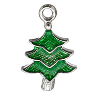 Enamel Brass Pendants, Christmas Tree, platinum color plated, Christmas jewelry, green Approx 2mm 