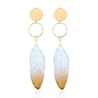 Zinc Alloy Drop Earring, with Feather, brass post pin, gold color plated, for woman 