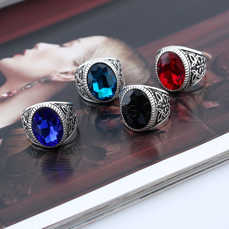 Кристалл цинкового сплава палец кольцо, цинковый сплав, с Кристаллы, плакированный цветом под старое серебро, разный размер для выбора & Женский & граненый, Много цветов для выбора, 22x23mm, продается PC
