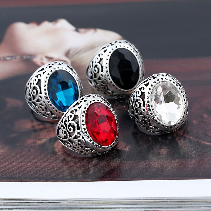 Crystal Zinc Alloy Finger Ring, with Crystal, antique silver color plated, different size for choice & for woman & faceted & hollow, more colors for choice, 25x25mm, Sold By PC