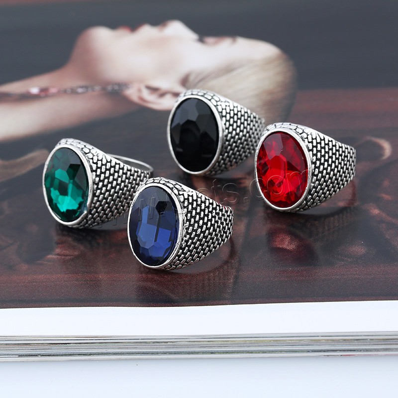 Кристалл цинкового сплава палец кольцо, цинковый сплав, с Кристаллы, плакированный цветом под старое серебро, разный размер для выбора & Женский & граненый, Много цветов для выбора, 21x23mm, продается PC