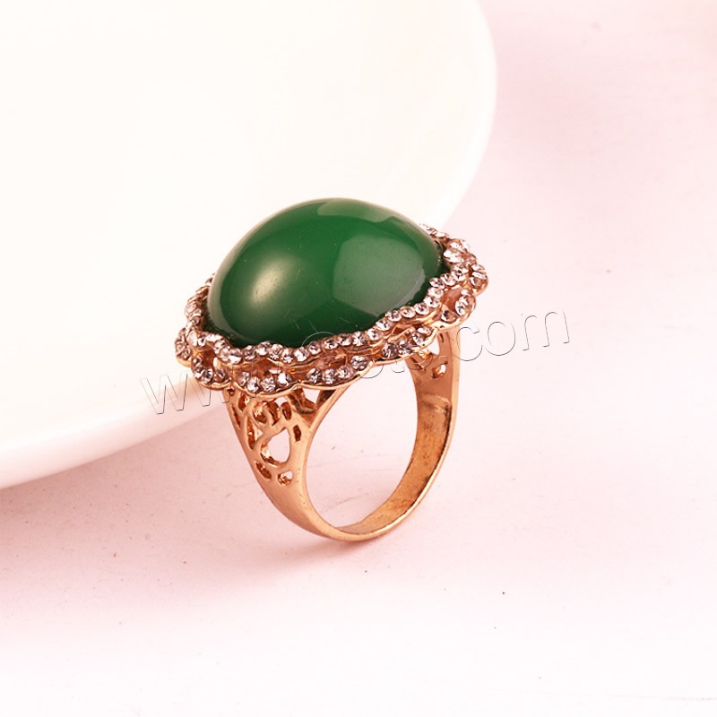 Resin Zinc Alloy Finger Ring, with Resin, gold color plated, different size for choice & for woman & with rhinestone, more colors for choice, Sold By PC