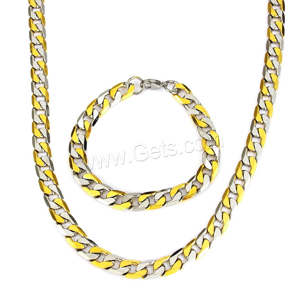 Refine Stainless Steel Jewelry Sets, bracelet & necklace, plated, different size for choice & curb chain & two tone, Length:Approx 24 Inch, Approx 8 Inch, Sold By Set