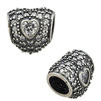 No Troll Thailand Sterling Silver European Beads, Heart, micro pave cubic zirconia & without troll Approx 4.5mm 